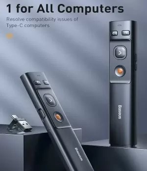 Baseus Wireless Presenter Laser Pointer 2.4GHz Type-C Remote Controller PPT Pen for Projector USB Pointer Presenter