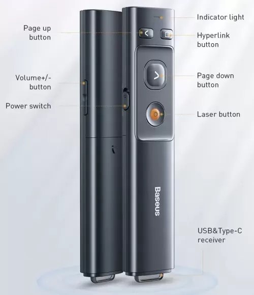 Baseus Wireless Presenter Laser Pointer 2.4GHz Type-C Remote Controller PPT Pen for Projector USB Pointer Presenter