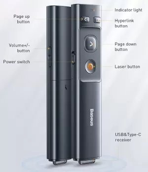 Baseus Wireless Presenter Laser Pointer 2.4GHz Type-C Remote Controller PPT Pen for Projector USB Pointer Presenter