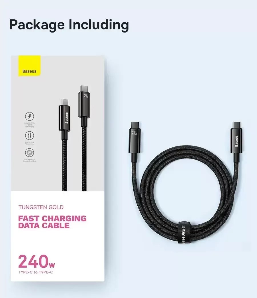 Baseus 240W USB-C Cable PD 3.1 5A "1meter" Fast Charging (Type C), Cable For Phone/Laptops