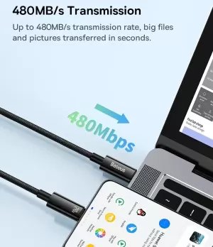 Baseus 240W USB-C Cable PD 3.1 5A "1meter" Fast Charging (Type C), Cable For Phone/Laptops