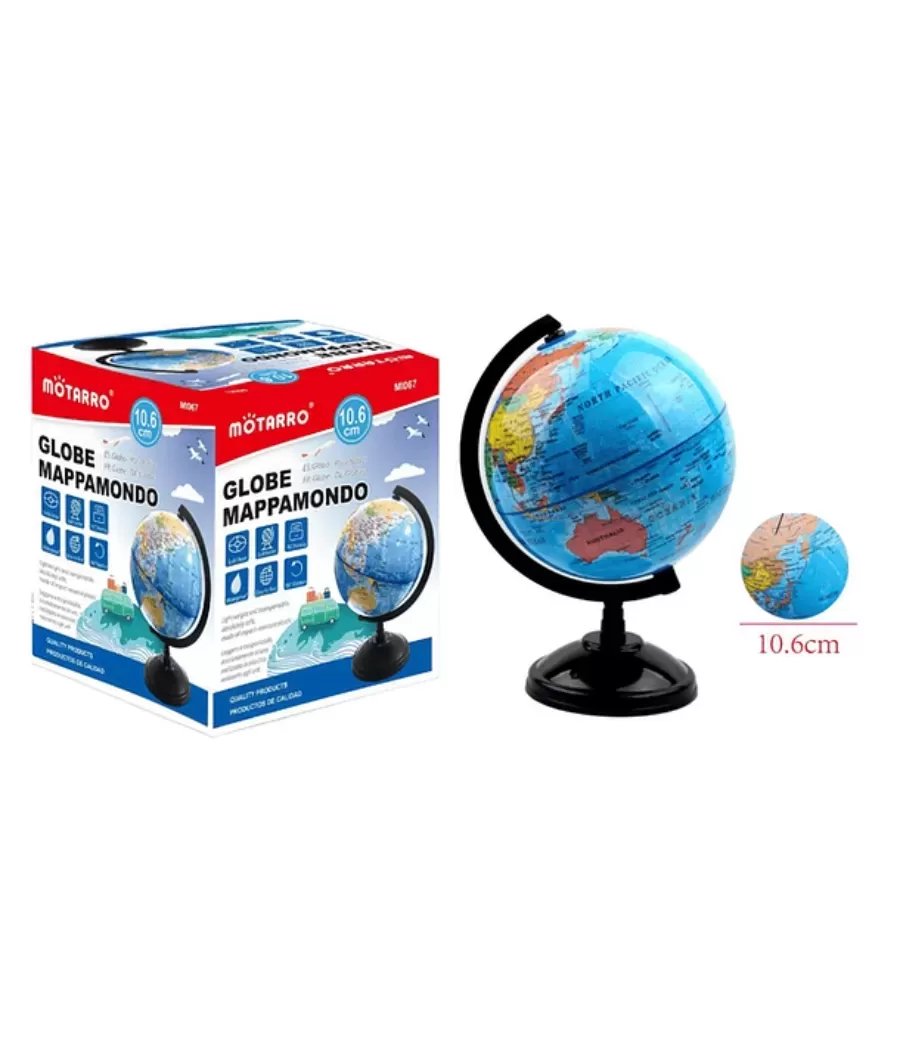 World Globe with Stand for Students & Geography Teachers, 360° Horizontal Rotation