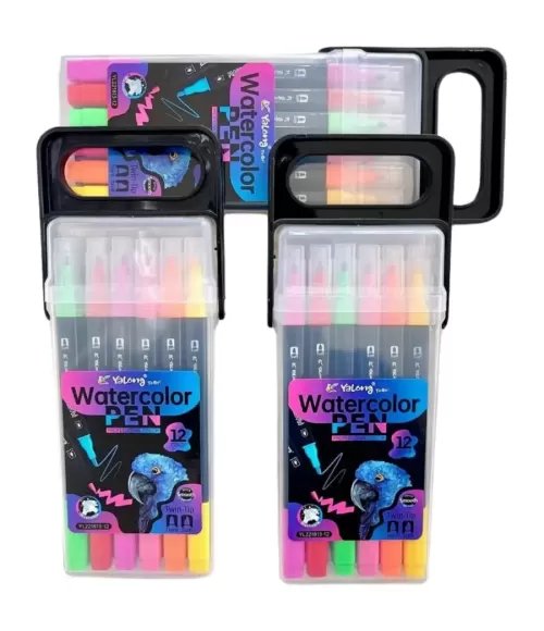 Watercolor Pen, Twin-Tip Hard and Soft, 12 color